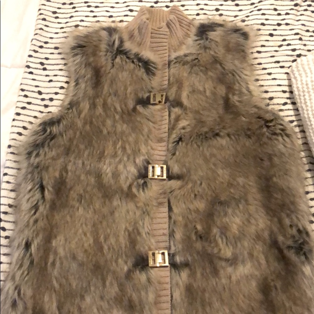 Calvin Klein Faux Fur Vest with Gold Hardware